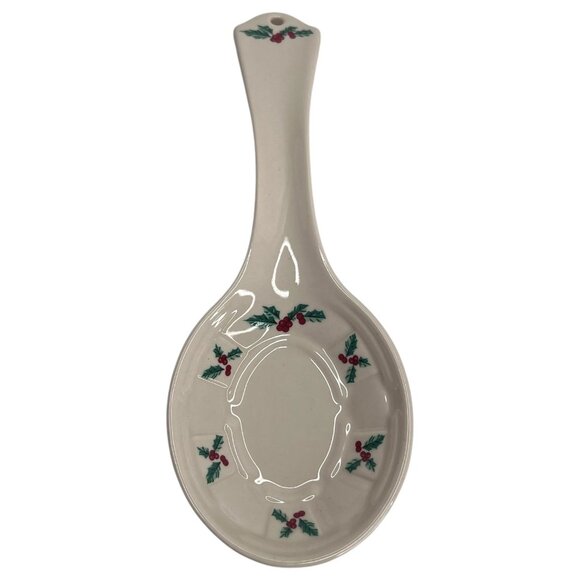 New Longaberger Pottery Traditional Holly Pattern Spoon Rest Original Packaging - Picture 3 of 7